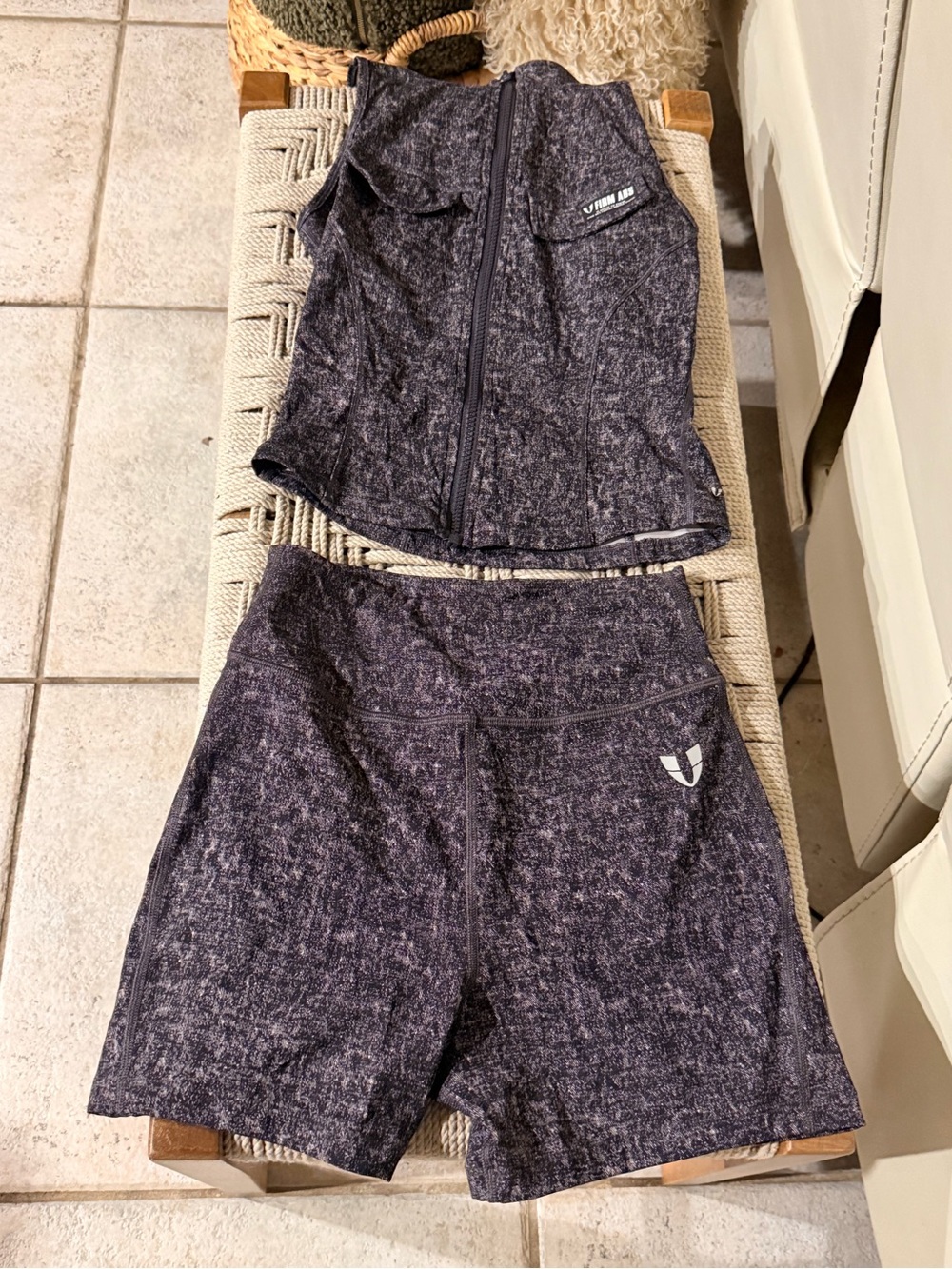 Firm Abs  Heathered Charcoal Zip Tank & High-Waist Athletic Shorts Set